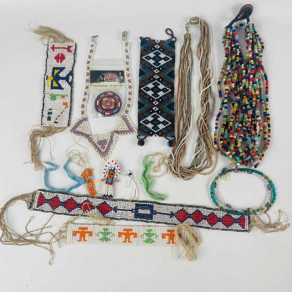 15 pc Beaded Jewelry, Etc.  Lot - Necklaces, Bracelets, and Loom Work